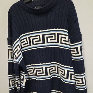 Fox Collection Navy and White Patterned Sweater